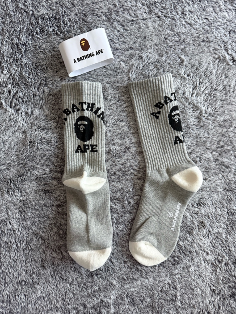 Men’s A Bathing Ape Socks, BAPE, Grey, NEW - Picture 3 of 3